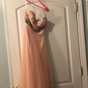 Pink strapless sequined prom dress